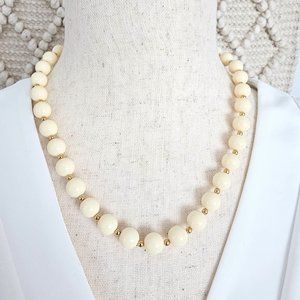 Monet Signed Vintage Gold Tone And Cream Colored Beaded Necklace